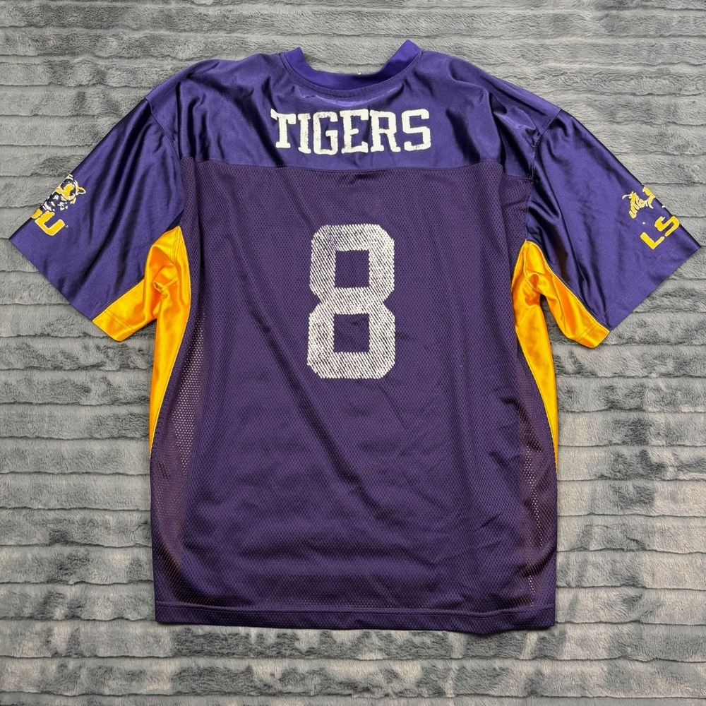 LSU Tigers NCAA Football Jersey Purple Gold Mesh Number 8 Mens 2XL KA Inc